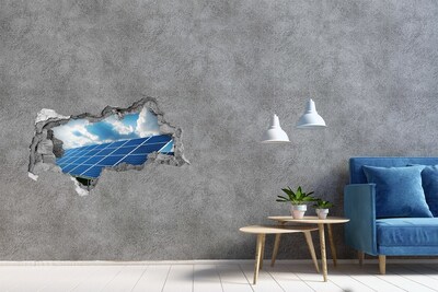 Wandsticker 3D doorkijk Zonnepanelen in de wolken