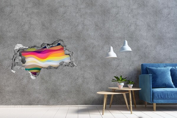 3D muursticker gescheurde muur Kleurrijke golven op een betonnen achtergrond