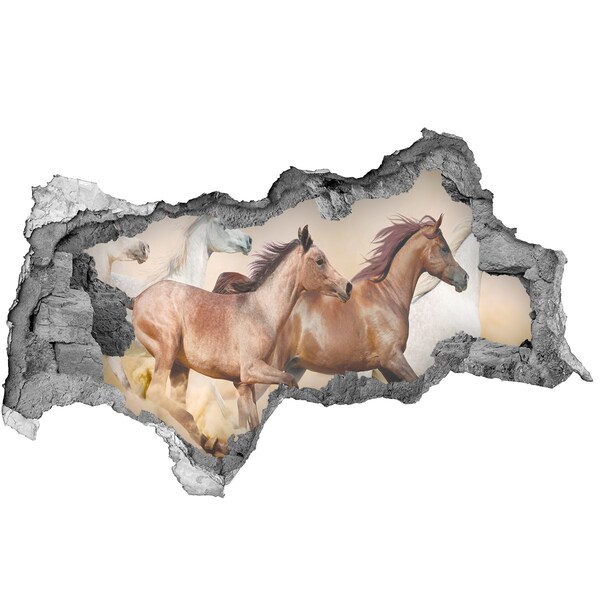 3D muursticker gescheurde muur Galopperende paarden in het wild