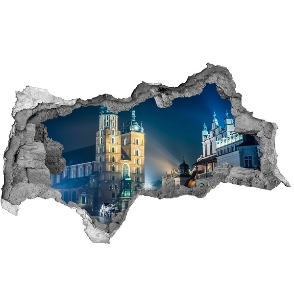 Wandsticker 3D doorkijk De nachtelijke hemel van Krakau