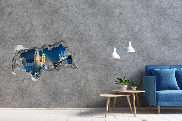 Wandsticker 3D doorkijk De nachtelijke hemel van Krakau