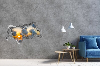 Zelfklevende 3D wandsticker illusie Bloemen bij zonsondergang
