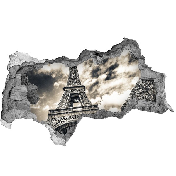 Zelfklevende 3D wandsticker illusie De Eiffeltoren in de wolken