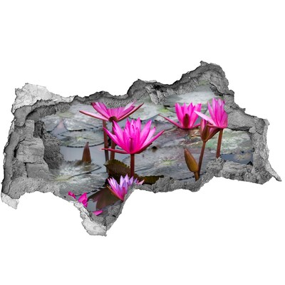 3D muursticker gescheurde muur Waterbloemen in de vijver