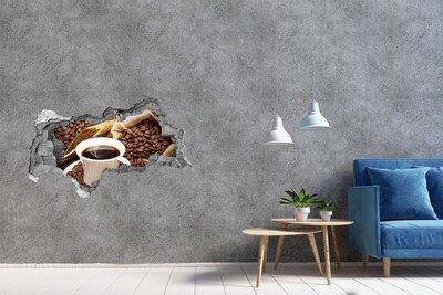 3D sticker gat in stenen muur Koffie met bonen