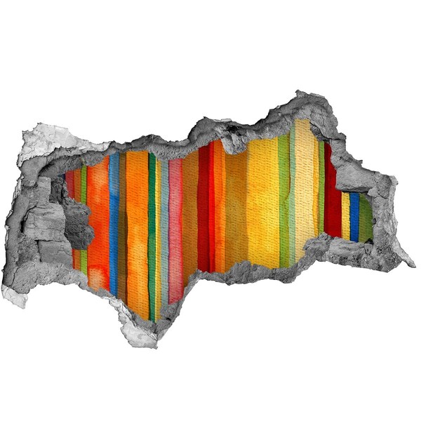 Dziura 3d fototapeta naklejka Kolorowe pasy w zniszczonej ścianie