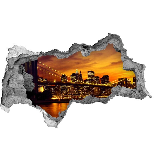 Zelfklevende 3D wandsticker illusie De skyline van New York bij zonsondergang
