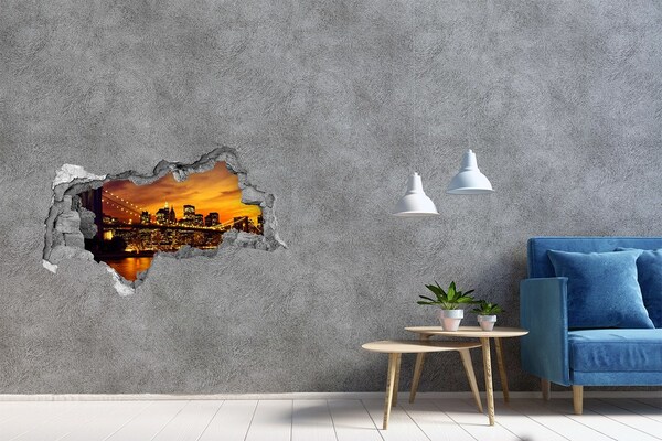 Zelfklevende 3D wandsticker illusie De skyline van New York bij zonsondergang