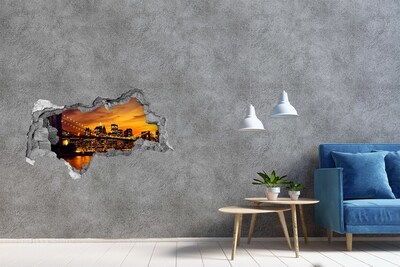 Zelfklevende 3D wandsticker illusie De skyline van New York bij zonsondergang