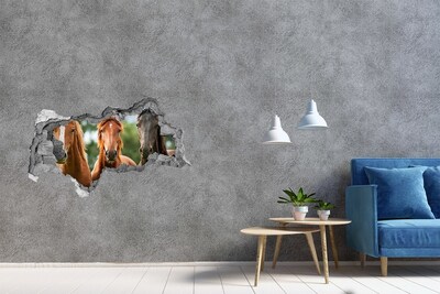 Wandsticker 3D doorkijk Paarden in hun natuurlijke leefomgeving