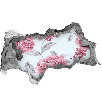 3D muursticker gescheurde muur Bloemenmotief op een betonnen achtergrond
