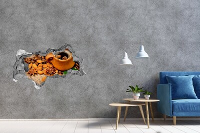 Zelfklevende 3D wandsticker illusie Koffie en kruiden in een rustieke stijl.