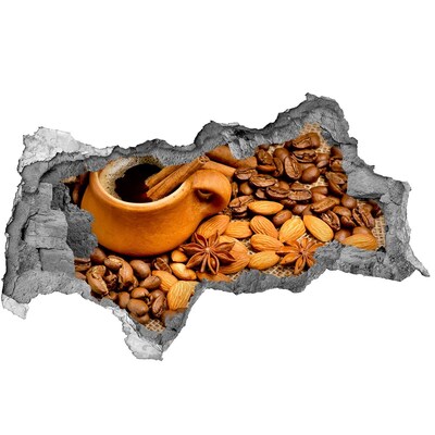 Naklejka 3D dziura na ścianę Kawowa uczta w dziurze w ścianie