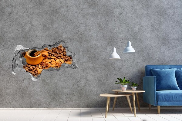 3D muursticker gescheurde muur Een koffiefestijn in een klein, onopvallend tentje.
