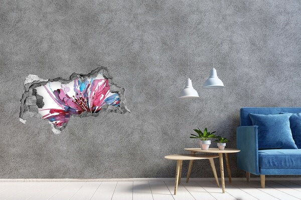 Wandsticker 3D doorkijk Een bloem in een ingestorte muur