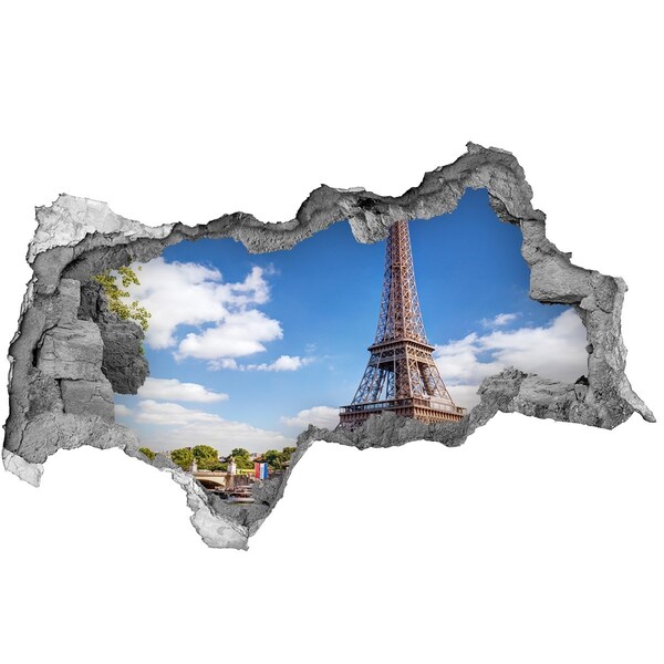 3D sticker gat in stenen muur De Eiffeltoren in Parijs