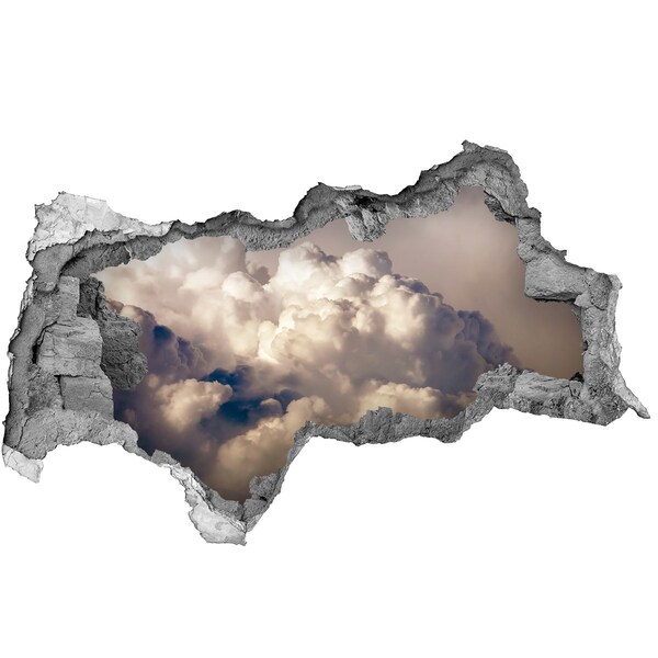 Wandsticker 3D doorkijk Wolken achter de muur