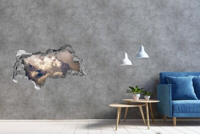 Wandsticker 3D doorkijk Wolken achter de muur