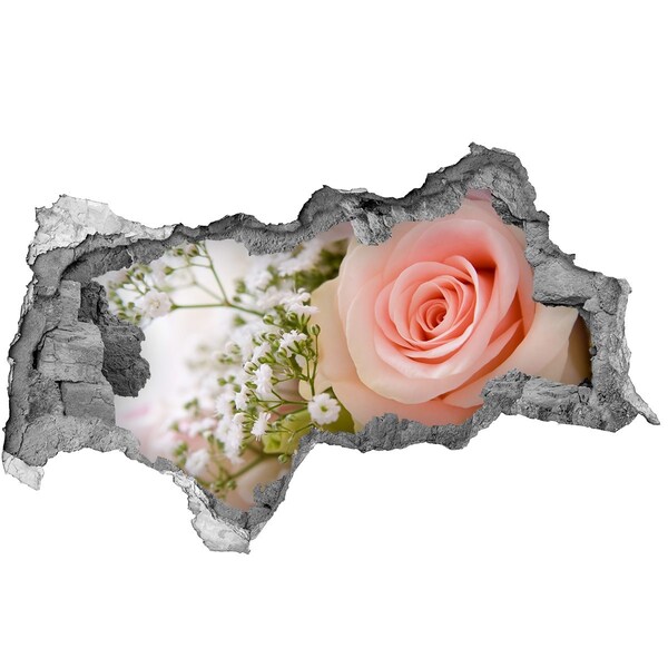 3D sticker gat in stenen muur Een roos in een bloemstuk.