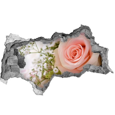 3D sticker gat in stenen muur Een roos in een bloemstuk.