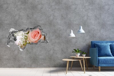 3D sticker gat in stenen muur Een roos in een bloemstuk.