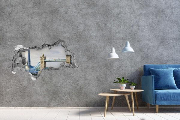 Zelfklevende 3D wandsticker illusie De Tower of London gezien door een gat in de muur.