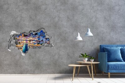 3D muursticker gescheurde muur Een pittoresk kuststadje