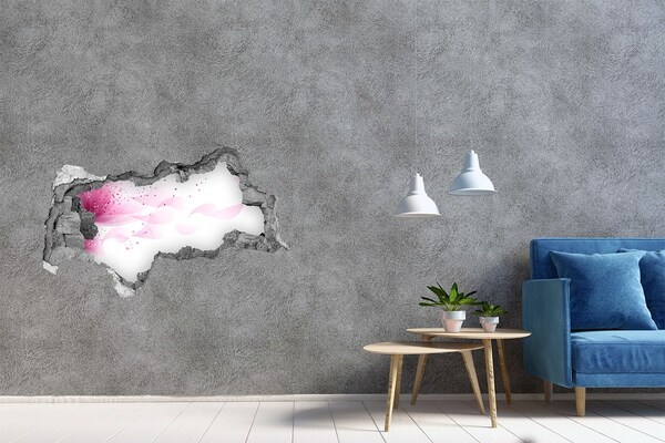 Wandsticker 3D doorkijk Roze golf door het gat in de muur