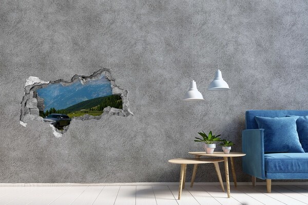 Wandsticker 3D doorkijk Berglandschap met een meer