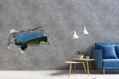 Wandsticker 3D doorkijk Berglandschap met een meer