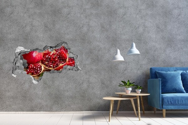 3D sticker gat in stenen muur Granaatappel in een gat in de muur
