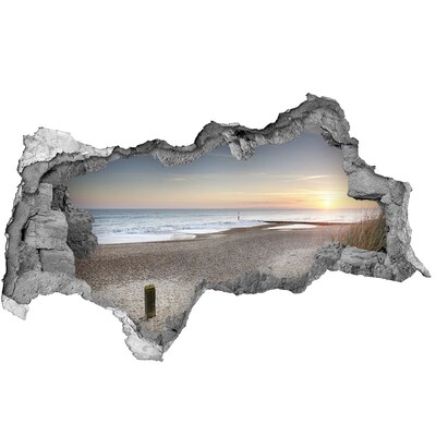 Zelfklevende 3D wandsticker illusie Uitzicht op het strand bij zonsondergang