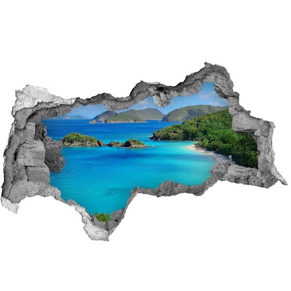 3D muursticker gescheurde muur Tropische baai met turquoise water