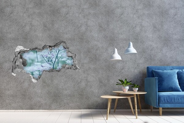3D sticker gat in stenen muur Bloemen tussen de ingestorte muur
