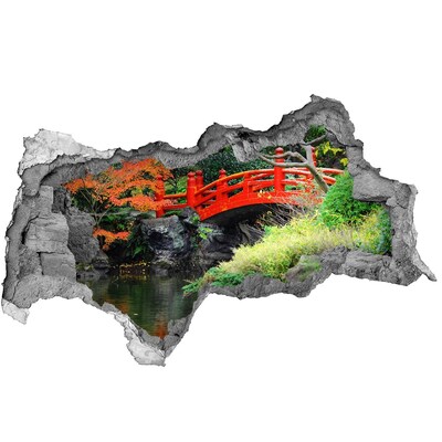 3D sticker gat in stenen muur Japanse brug in de tuin