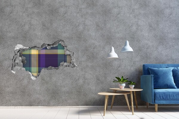 3D muursticker gescheurde muur Geruit patroon op de muur