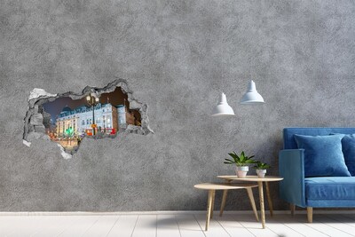 3D muursticker gescheurde muur Een Londense straat 's nachts