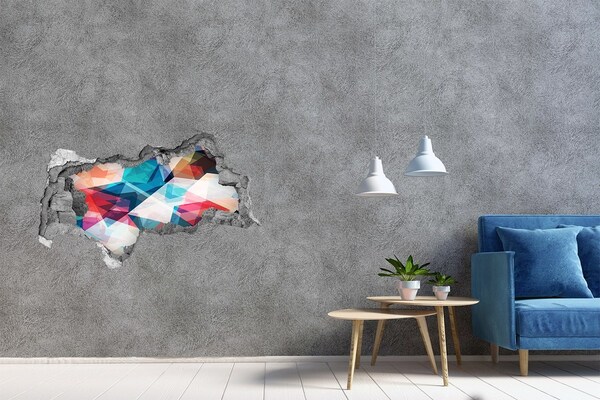 3D sticker gat in stenen muur Kleurrijke kristallen wereld