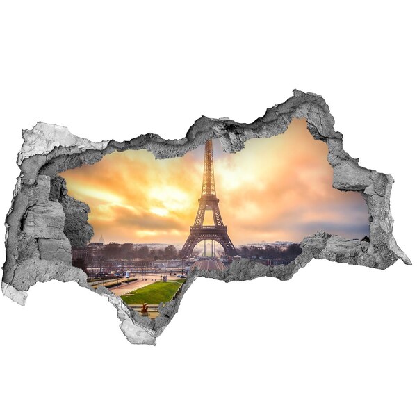3D muursticker gescheurde muur De Eiffeltoren bij zonsopgang