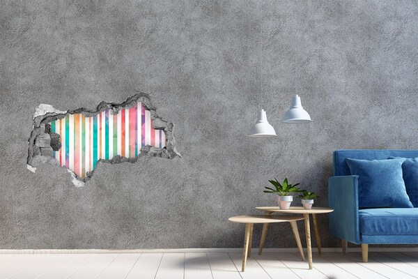 Wandsticker 3D doorkijk Kleurrijke geometrie achter het gat in de muur