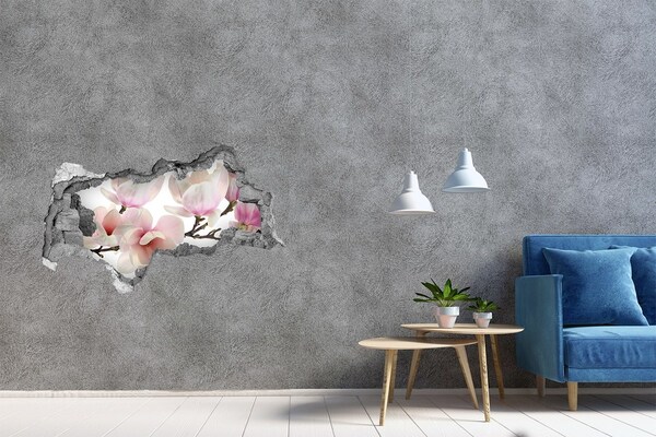 3D sticker gat in stenen muur Magnoliabloemen door een gat in de muur