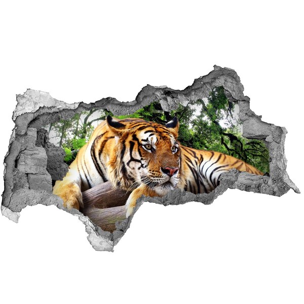 Zelfklevende 3D wandsticker illusie Tijger in de jungle