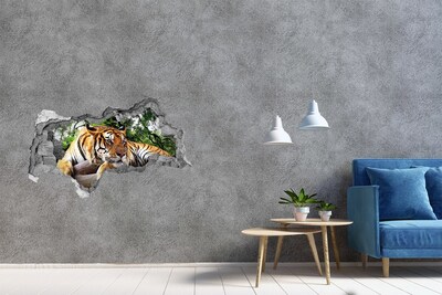Zelfklevende 3D wandsticker illusie Tijger in de jungle