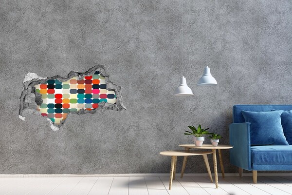Wandsticker 3D doorkijk Kleurrijk mozaïek door een gat in de muur