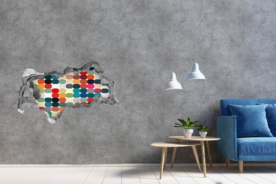 Wandsticker 3D doorkijk Kleurrijk mozaïek door een gat in de muur