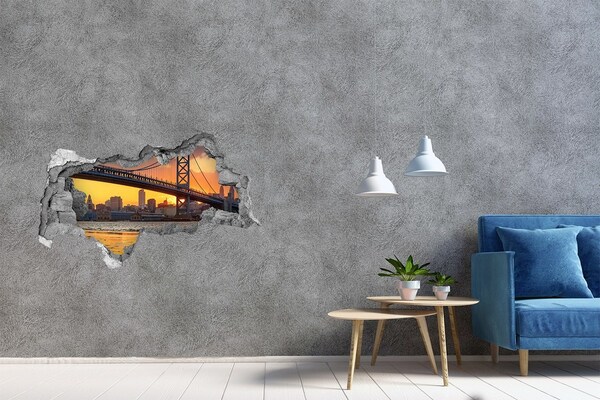 Fototapeta dziura na ścianę 3d Zachód słońca nad mostem