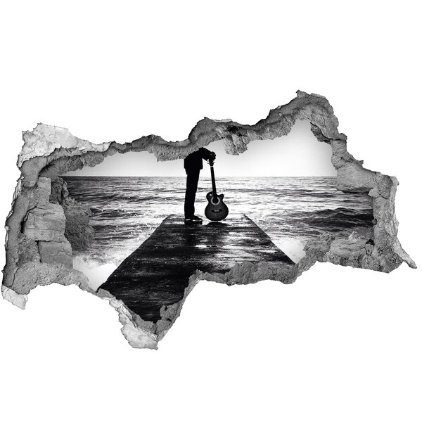 Wandsticker 3D doorkijk Muzikant op de pier