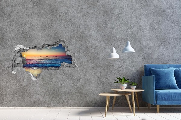 3D muursticker gescheurde muur Zonsondergang boven de zee