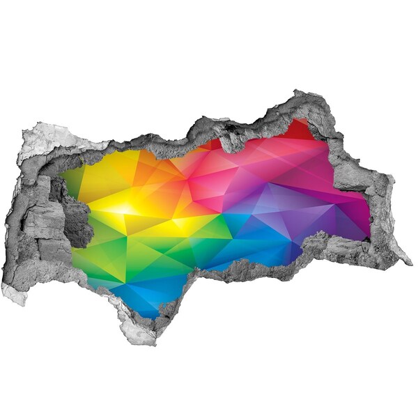 3D sticker gat in stenen muur Een kleurrijke regenboog in de muur