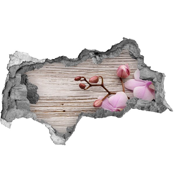 Zelfklevende 3D wandsticker illusie Orchideeën op een houten achtergrond